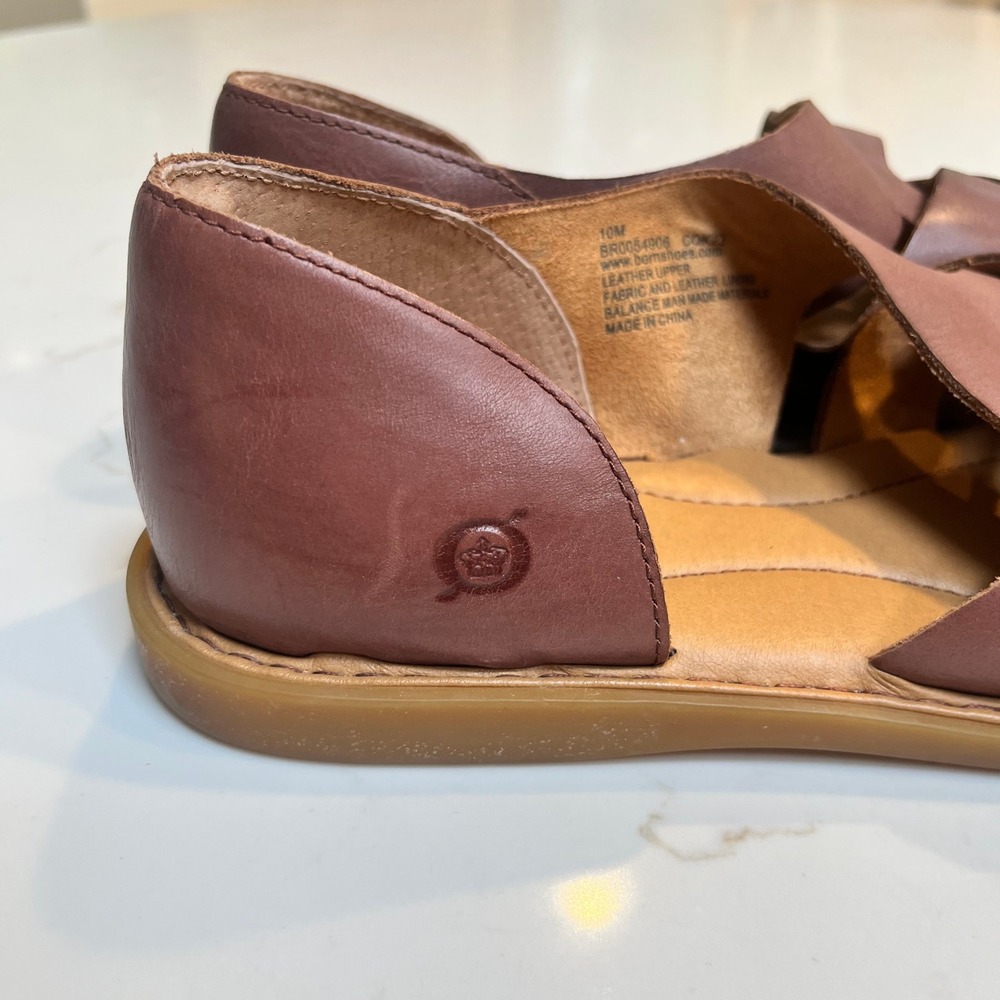 NWOB Born Brown Leather Crisscross Ithaca Flat Sandals Womens 10M BR0054906 - Picture 8 of 10